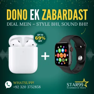 T500 Smartwatch + TWS White Earbuds