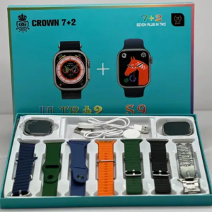 7 in 2 Crown Smart Watch with 7 Straps, 2 Watches (S9 & Ultra 2), Wireless Charger